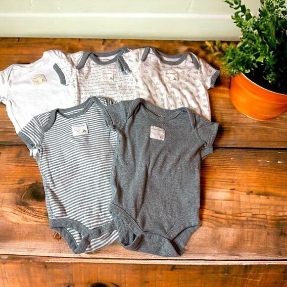 Burt’s Bees Baby 5 Pack Organic Cotton Onesies (0-3 Months) - Picture 1 of 6